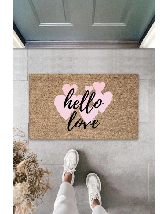 Pembe Kapı Önü Paspası Hello Love Desen  K-3291