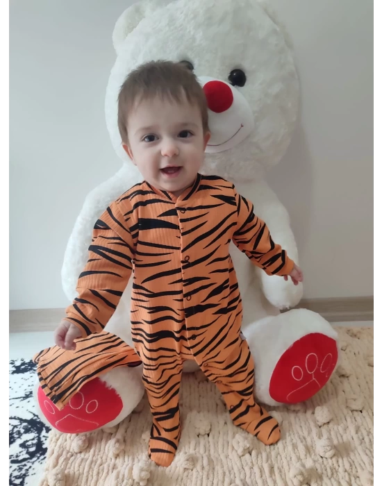 Pooh Desenli Zebra Çizgili Şapkalı Sweatli 3lü Kız Erkek Bebek Tulumu(sarı) Sarı