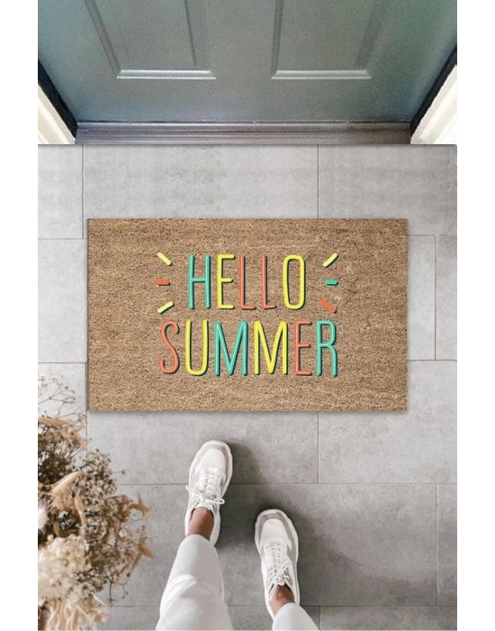 Sarı Kapı Önü Paspası Hello Summer Desen  K-3279