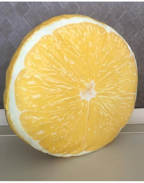 Sarı Limon Desenli Dekoratif Çok Amaçlı Yer Bahçe Balkon Kamp Minderi Çapı 65 cm