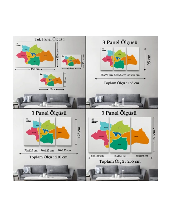 Siirt İli ve İlçeler Haritası  Dekoratif Kanvas Tablo 1448
