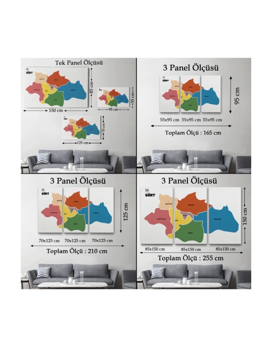 Siirt İli ve İlçeler Haritası  Dekoratif Kanvas Tablo 1449
