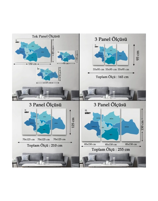 Siirt İli ve İlçeler Haritası  Dekoratif Kanvas Tablo 1450