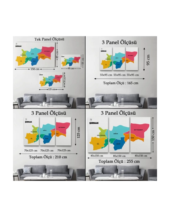 Şırnak İli ve İlçeler Haritası  Dekoratif Kanvas Tablo 1460