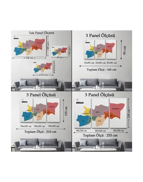 Şırnak İli ve İlçeler Haritası  Dekoratif Kanvas Tablo 1461