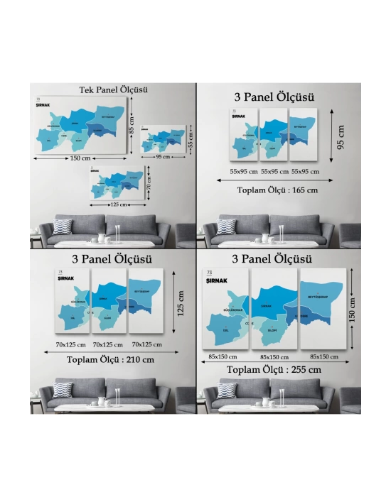 Şırnak İli ve İlçeler Haritası  Dekoratif Kanvas Tablo 1462