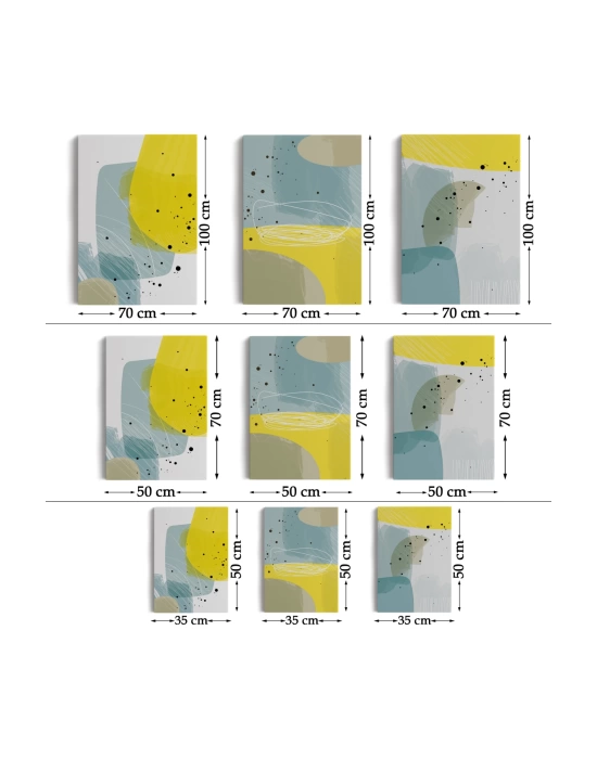 Soyut Renkli Sürreal Şekiller Dekoratif Duvar Tablosu Üçlü Set-EJ-109