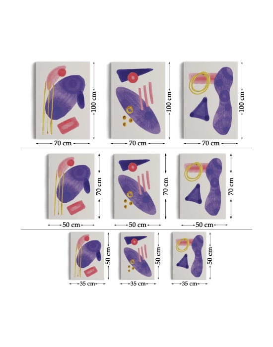Suluboya Tarzı Soyut Modern 3 lü Tablo Seti, Kanvas Duvar Tablosu-AE-5