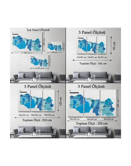 Trabzon İli ve İlçeler Haritası  Dekoratif Kanvas Tablo 1471