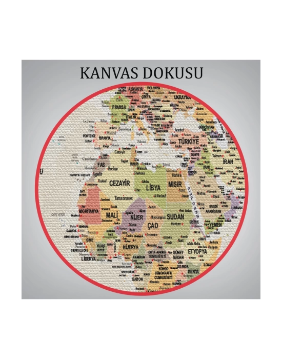 Türkçe Dünya Haritası Ayrıntılı Eğitici-Öğretici Okyanuslu Dekoratif Kanvas Tablo 2530