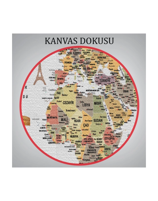 Türkçe Dünya Haritası  Ayrıntılı Eğitici-Öğretici ve Sembollü Dekoratif Kanvas Tablo 3200