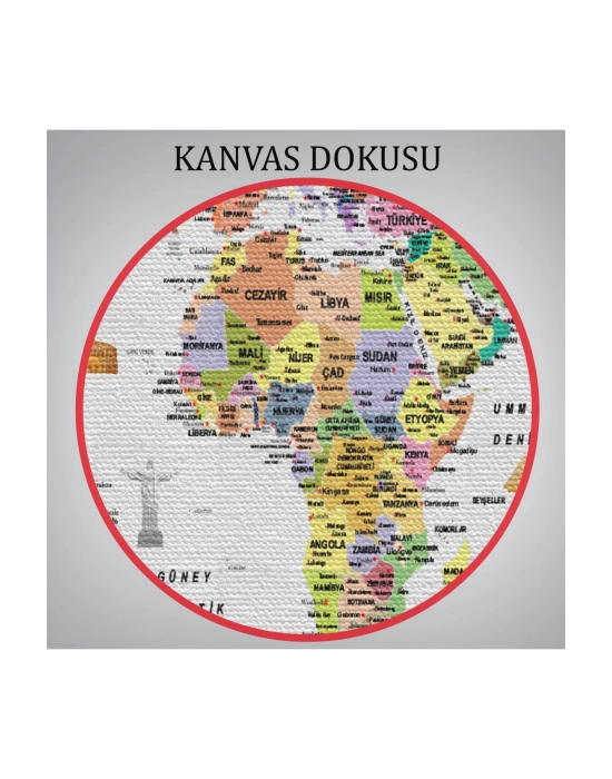 Türkçe Dünya Haritası Ayrıntılı Eğitici  Sembollü Bayraklı Dekoratif Kanvas Tablo 2850