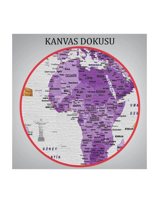 Türkçe Dünya Haritası Ayrıntılı Eğitici  Sembollü Bayraklı Kanvas Tablo 2818