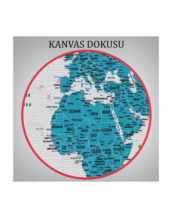 Türkçe Dünya Haritası Dekoratif Kanvas Tablo Son Derece Detaylı 1609