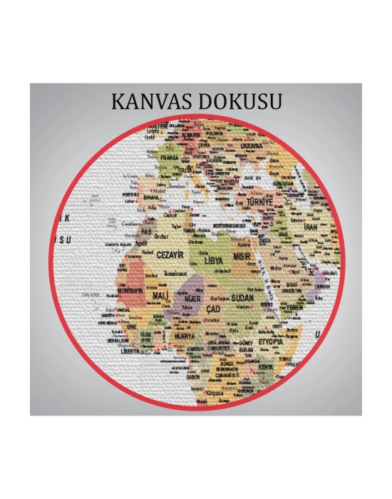 Türkçe Dünya Haritası Dekoratif Kanvas Tablo Son Derece Detaylı 1624