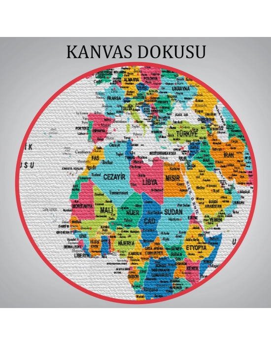 Türkçe Dünya Haritası Dekoratif Kanvas Tablo Son Derece Detaylı 1628