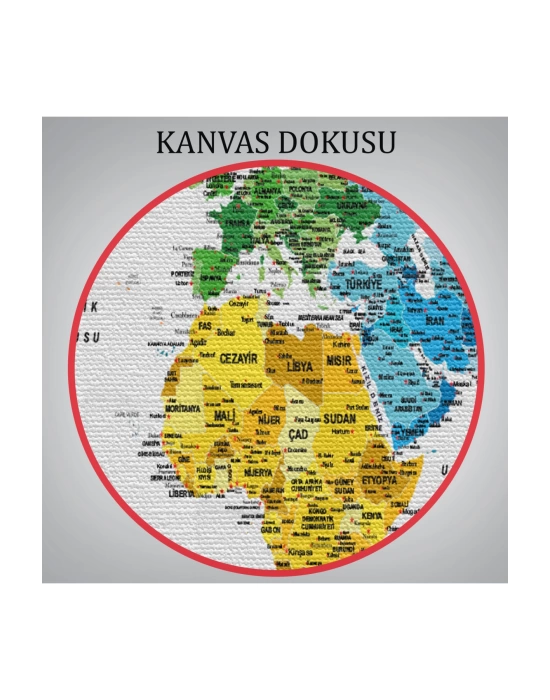 Türkçe Dünya Haritası Dekoratif Kanvas Tablo Son Derece Detaylı 1633