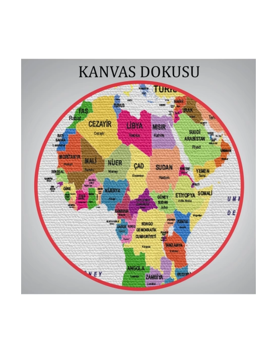 Türkçe Dünya Haritası Dekoratif Kanvas Tablo Ülke ve Başkentli 1512