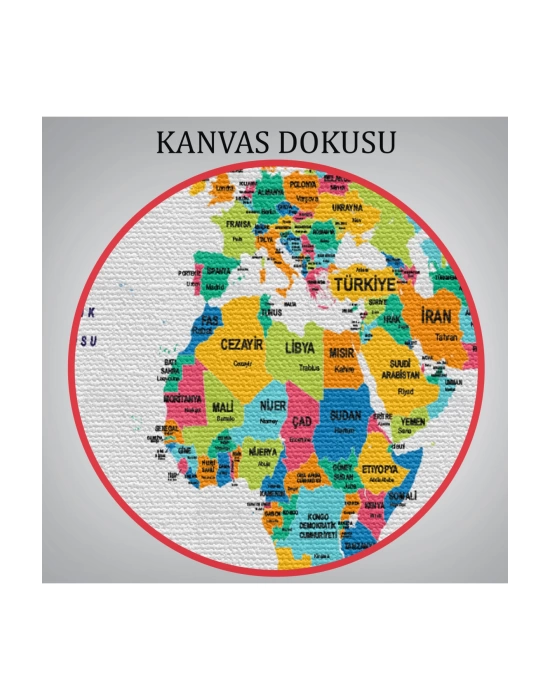 Türkçe Dünya Haritası Dekoratif Kanvas Tablo Ülke ve Başkentli 1544