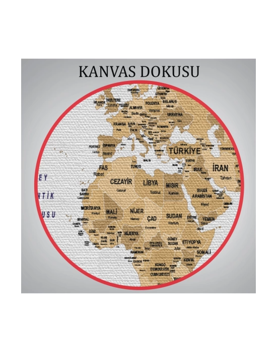 Türkçe Dünya Haritası Dekoratif Kanvas Tablo Ülke ve Başkentli 1548