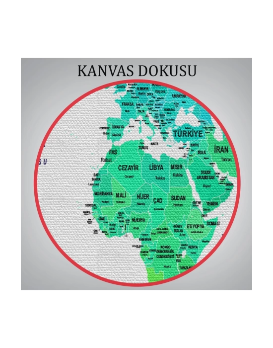 Türkçe Dünya Haritası Dekoratif Kanvas Tablo Ülke ve Başkentli 1562