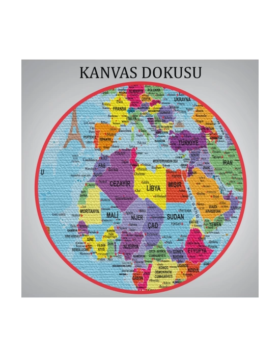 Türkçe Dünya Haritası Kanvas Tablo Son Derece Detaylı ve Dekoratif-1989