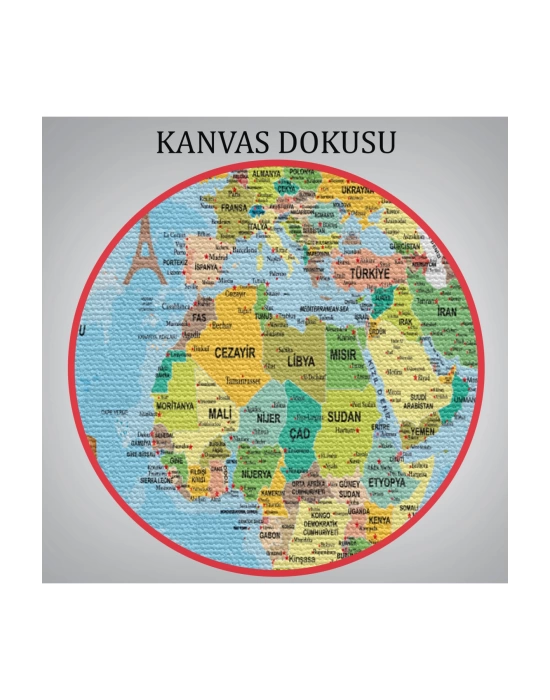 Türkçe Dünya Haritası Kanvas Tablo Son Derece Detaylı ve Dekoratif-1991