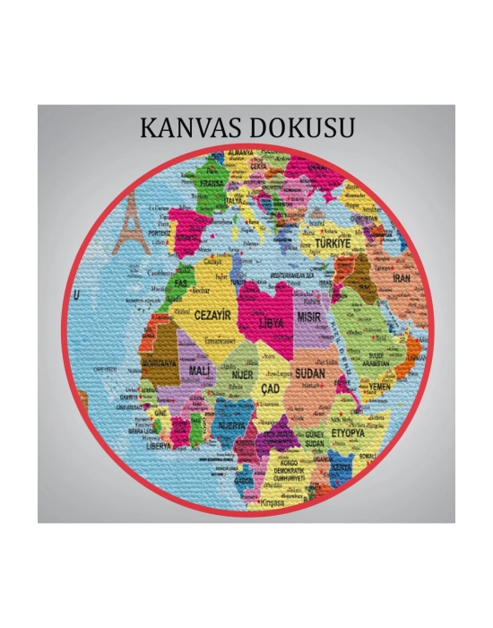 Türkçe Dünya Haritası Kanvas Tablo Son Derece Detaylı ve Dekoratif-1995