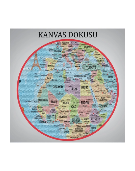 Türkçe Dünya Haritası Kanvas Tablo Son Derece Detaylı ve Dekoratif-2012