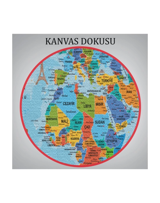 Türkçe Dünya Haritası Kanvas Tablo Son Derece Detaylı ve Dekoratif-2040