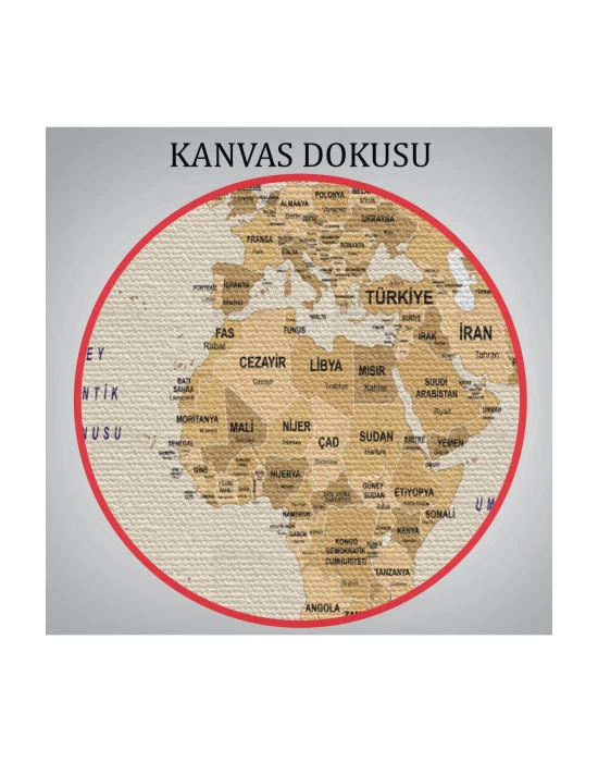 Türkçe Dünya Haritası Kanvas Tablo  Ülke Başkent Detaylı ve Dekoratif 2618