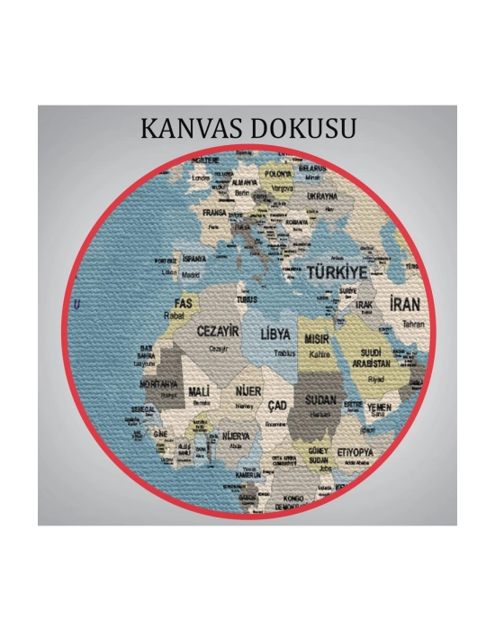 Türkçe Dünya Haritası Kanvas Tablo  Ülke Başkentli ve Okyanus Detaylı Tablo 2742