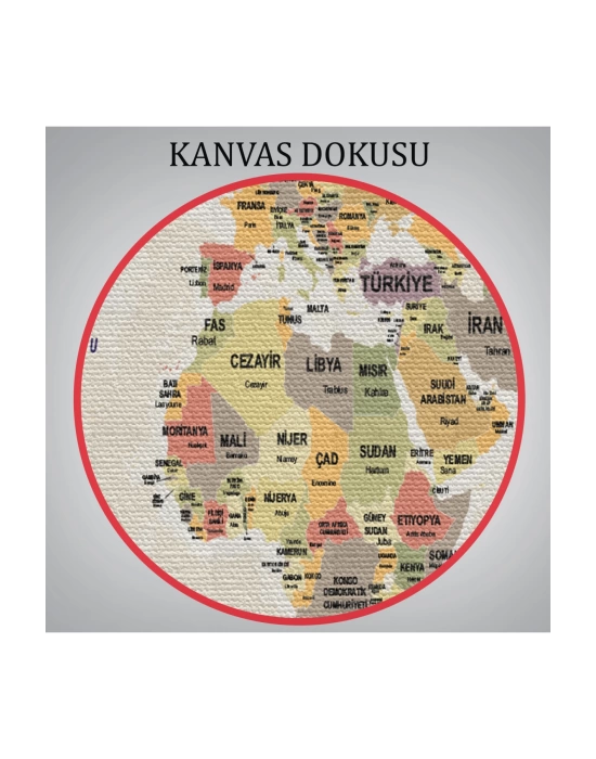 Türkçe Dünya Haritası Kanvas Tablo  Ülke Başkentli ve Okyanus Detaylı Tablo 2744