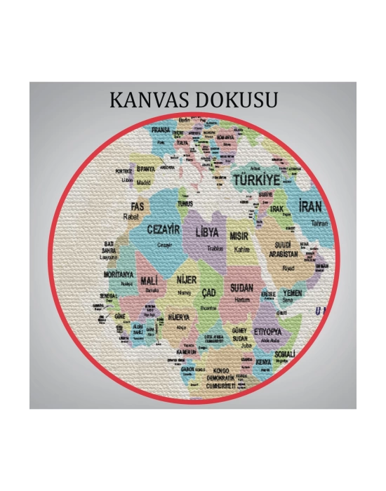 Türkçe Dünya Haritası Kanvas Tablo  Ülke Başkentli ve Okyanus Detaylı Tablo 2748