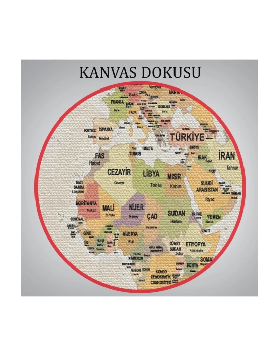 Türkçe Dünya Haritası Kanvas Tablo  Ülke Başkentli ve Okyanus Detaylı Tablo 2750