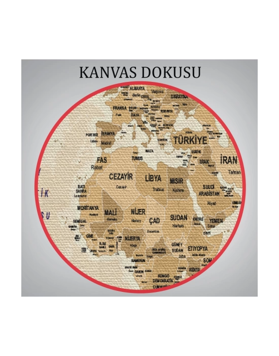 Türkçe Dünya Haritası Kanvas Tablo  Ülke Başkentli ve Okyanus Detaylı Tablo 2764