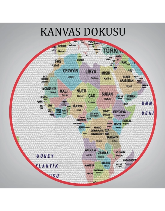 Türkçe Dünya Haritası Kanvas Tablo Ülke Bayraklı ve Dekoratif 2384