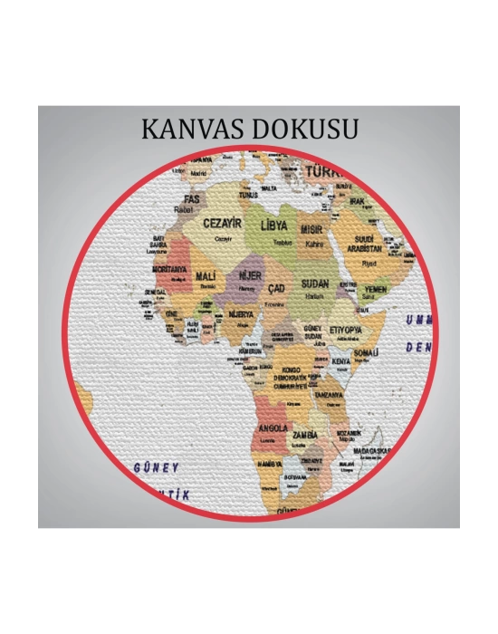 Türkçe Dünya Haritası Kanvas Tablo Ülke Bayraklı ve Dekoratif 2386