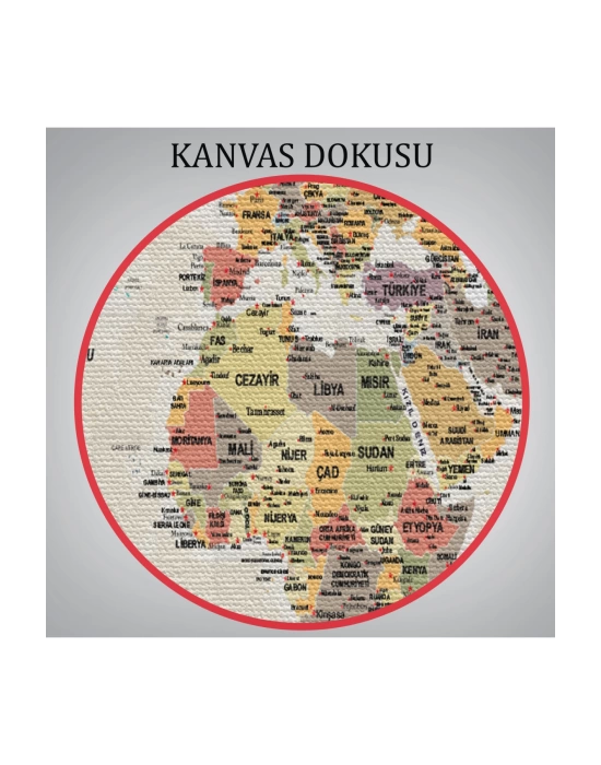 Türkçe Dünya Haritası Son Derece Ayrıntılı Eğitici  Okyanuslu Kanvas Tablo 2524