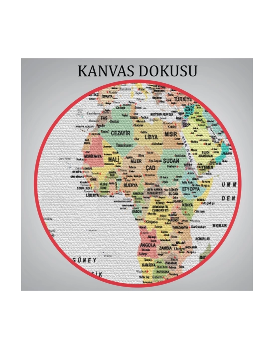 Türkçe Dünya Haritası Son Derece Ayrıntılı Eğitici  ve Bayraklı Kanvas Tablo 2793
