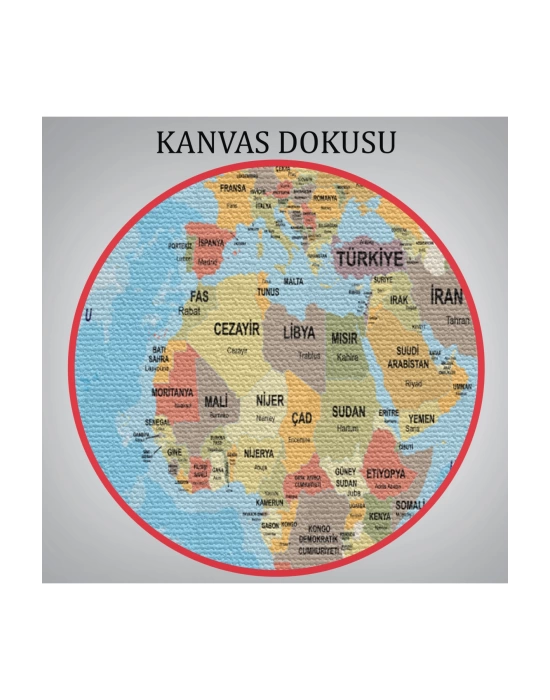 Türkçe Dünya Haritası Ülke Başkentli ve Okyanuslu Dekoratif Kanvas Tablo 2228