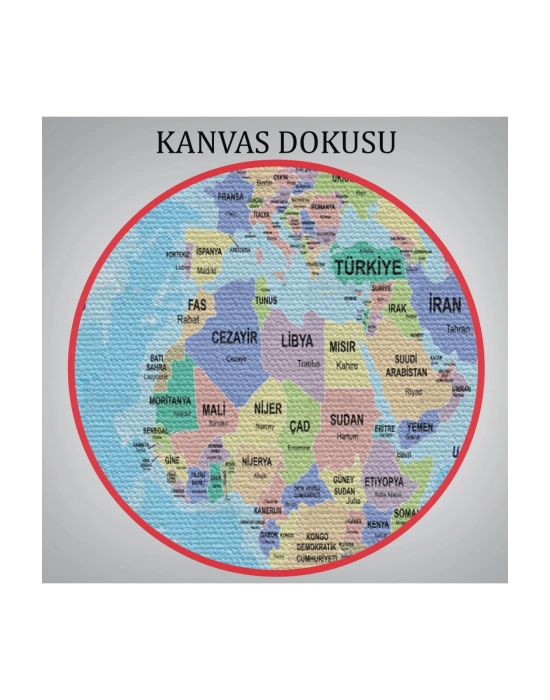 Türkçe Dünya Haritası Ülke Başkentli ve Okyanuslu Dekoratif Kanvas Tablo 2232