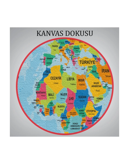 Türkçe Dünya Haritası Ülke Başkentli ve Okyanuslu Dekoratif Kanvas Tablo 2244