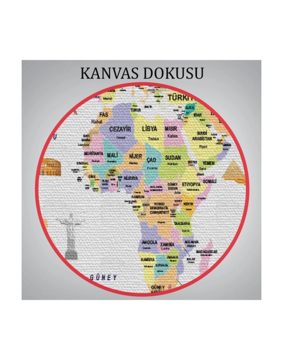 Türkçe Dünya Haritası Ülke Bayrak ve Başkentli Kanvas Tablo 1924
