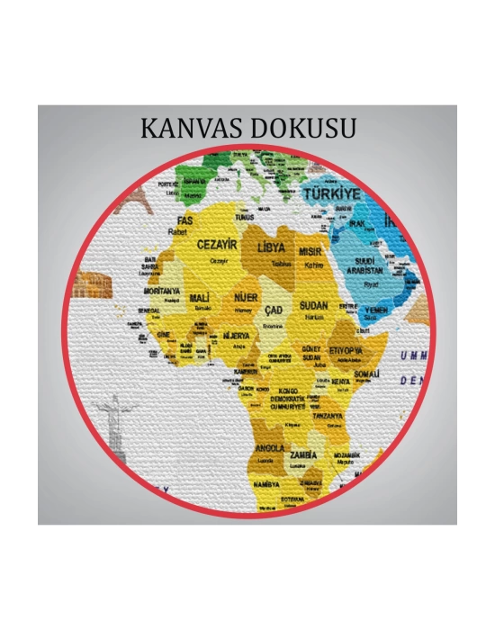 Türkçe Dünya Haritası Ülke Bayrak ve Başkentli Kanvas Tablo 1958