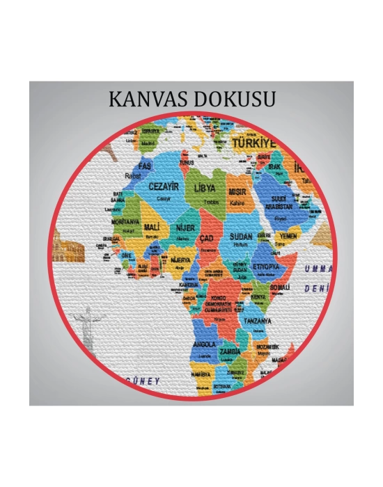 Türkçe Dünya Haritası Ülke Bayrak ve Başkentli Kanvas Tablo 1966