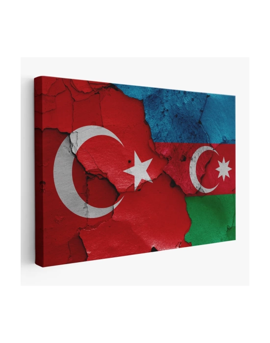 Türkiye Azerbaycan Bayrak Desenli Dekoratif Kanvas Tablo-6516