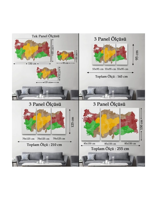 Türkiye Bölgeler haritası Dekoratif Kanvas Tablo 1004