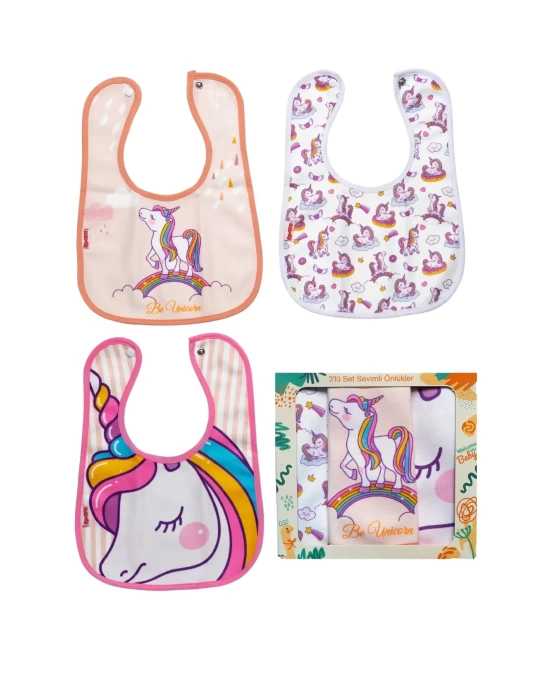 Unicorn Desen 4lü Set Eko Sıvı Geçirmez Aktivite Ve Mama Önlüğü Kendi Kutusunda 6-24 Ay