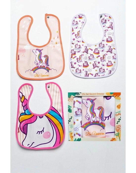 Unicorn Temalı Kare 3 Parça Microfiber Mama Önlüğü Kendi Kutusunda (su Geçirmez) Çıtçıtlı